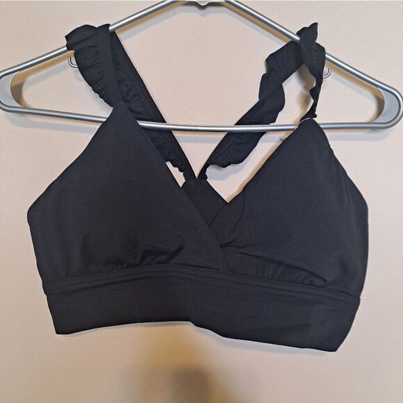 NWT Aerie Offline Real Me Extra Stretch Ruffle Sports Bra in Black - Picture 3 of 7